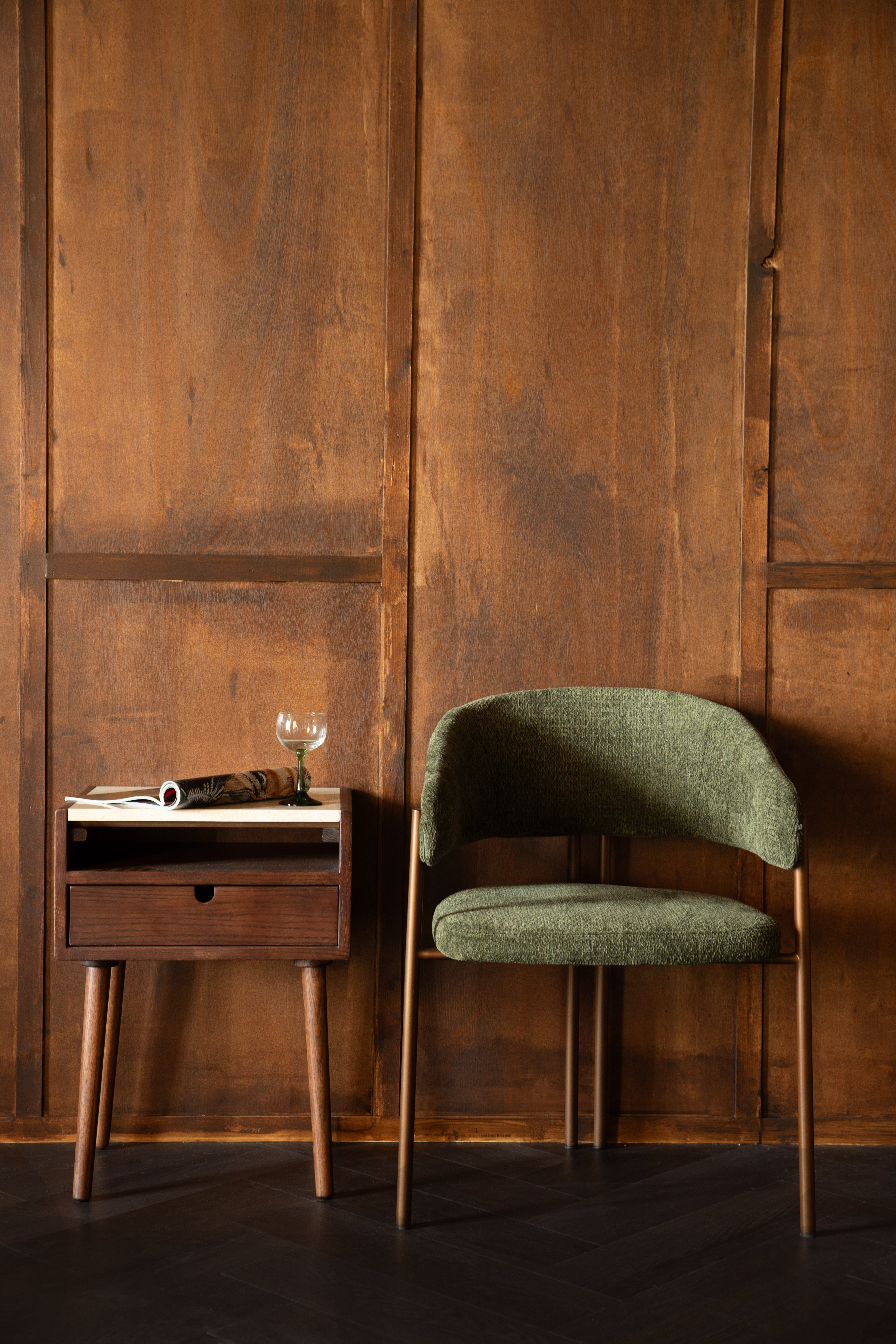 Dutchbone Arda Brown Wood & Travertine Bedside Table
